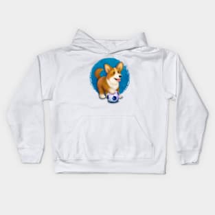 Corgi Loves Soccer Kids Hoodie